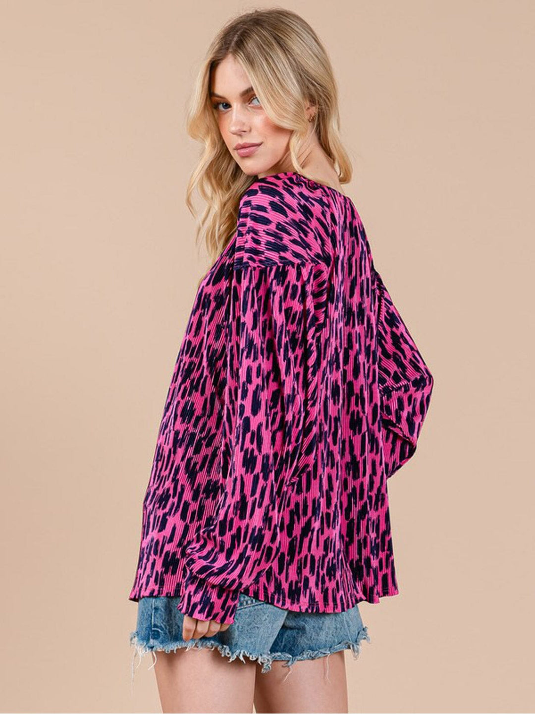 WOMEN'S LONG SLEEVE ANIMAL PRINT TUNIC BLOUSE