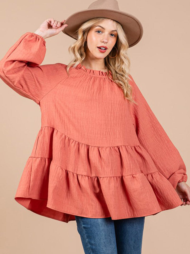 WOMEN'S LONG SLEEVE TIERED TUNIC BLOUSE