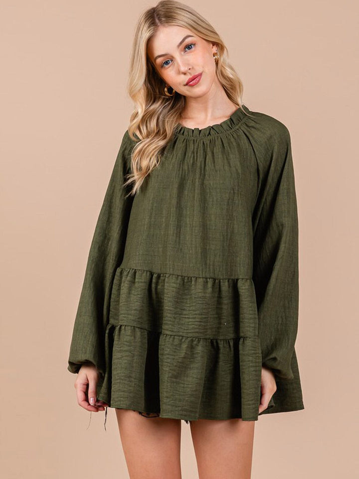 WOMEN'S LONG SLEEVE TIERED TUNIC BLOUSE