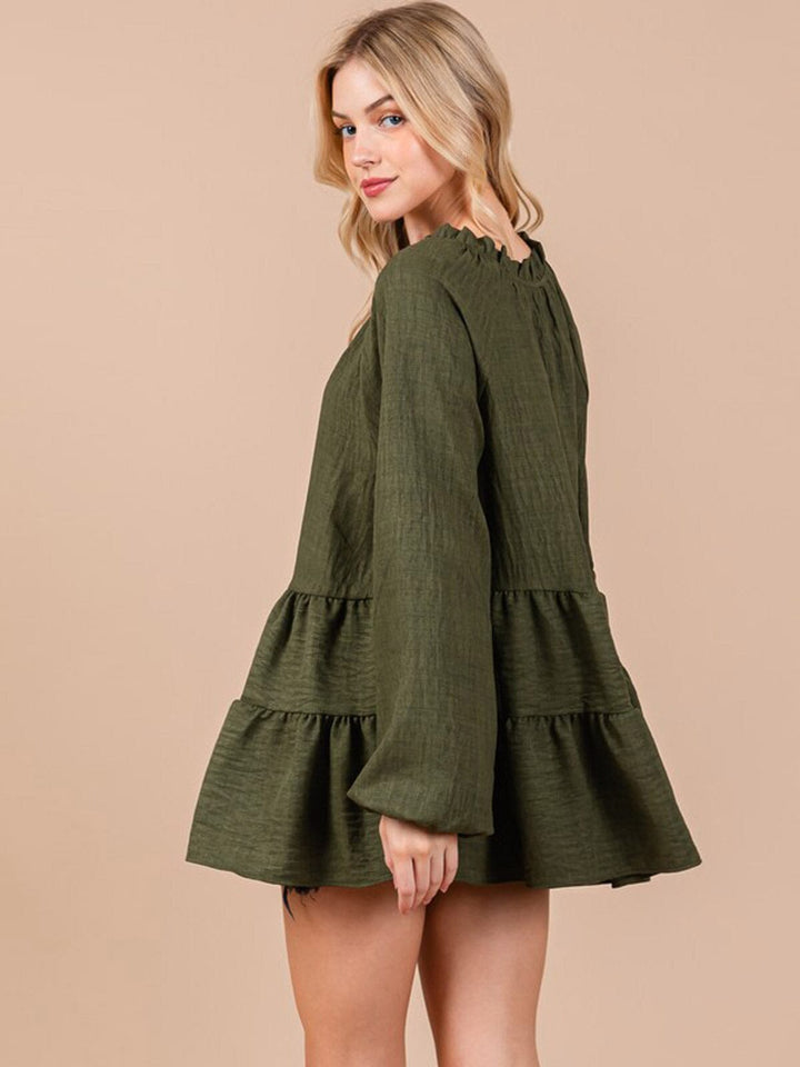 WOMEN'S LONG SLEEVE TIERED TUNIC BLOUSE