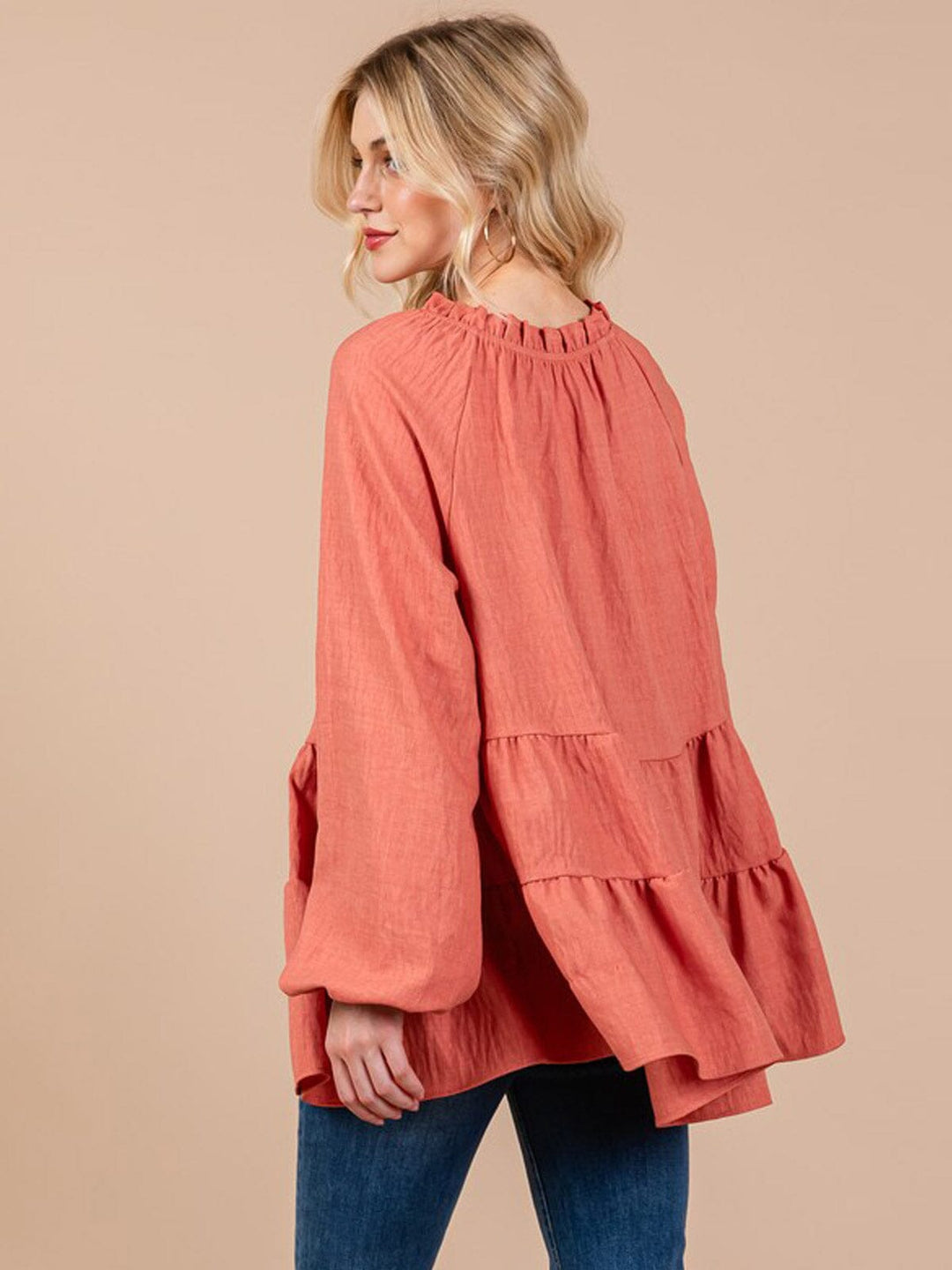 WOMEN'S LONG SLEEVE TIERED TUNIC BLOUSE