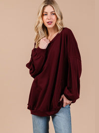 WOMEN'S LONG PUFF SLEEVE SOLID PULLOVER SWEATER
