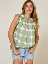 WOMEN'S RUFFLE SLEEVE SMOCK NECK PRINTED BLOUSE
