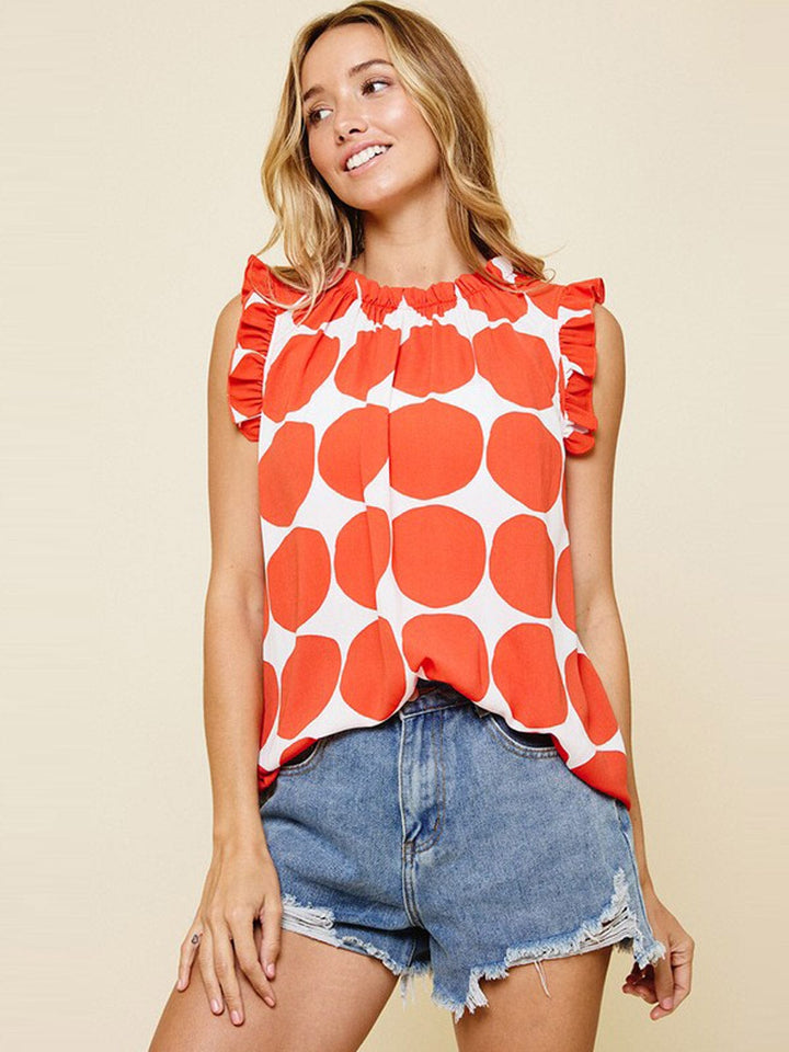 WOMEN'S RUFFLE SLEEVE SMOCK NECK PRINTED BLOUSE