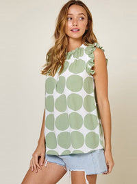 WOMEN'S RUFFLE SLEEVE SMOCK NECK PRINTED BLOUSE