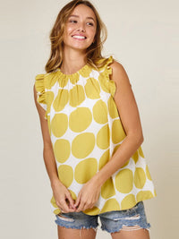WOMEN'S RUFFLE SLEEVE SMOCK NECK PRINTED BLOUSE