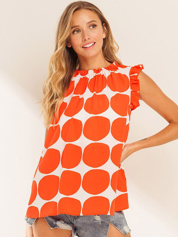 WOMEN'S RUFFLE SLEEVE SMOCK NECK PRINTED BLOUSE