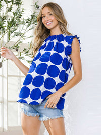 WOMEN'S RUFFLE SLEEVE SMOCK NECK PRINTED BLOUSE
