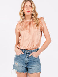 WOMEN'S RUFFLE SLEEVE SMOCK NECK BLOUSE