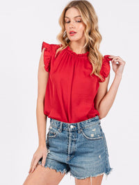 WOMEN'S RUFFLE SLEEVE SMOCK NECK BLOUSE