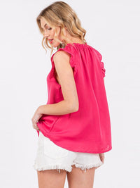 WOMEN'S RUFFLE SLEEVE SMOCK NECK BLOUSE