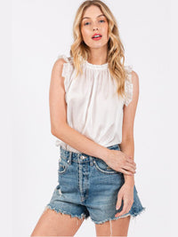 WOMEN'S RUFFLE SLEEVE SMOCK NECK BLOUSE