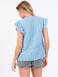 WOMEN'S SHORT RUFFLE SLEEVE TUNIC WAFFLE BLOUSE TOP