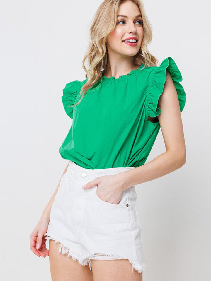 WOMEN'S RUFFLE SLEEVE NECK DETAILED BLOUSE TOP