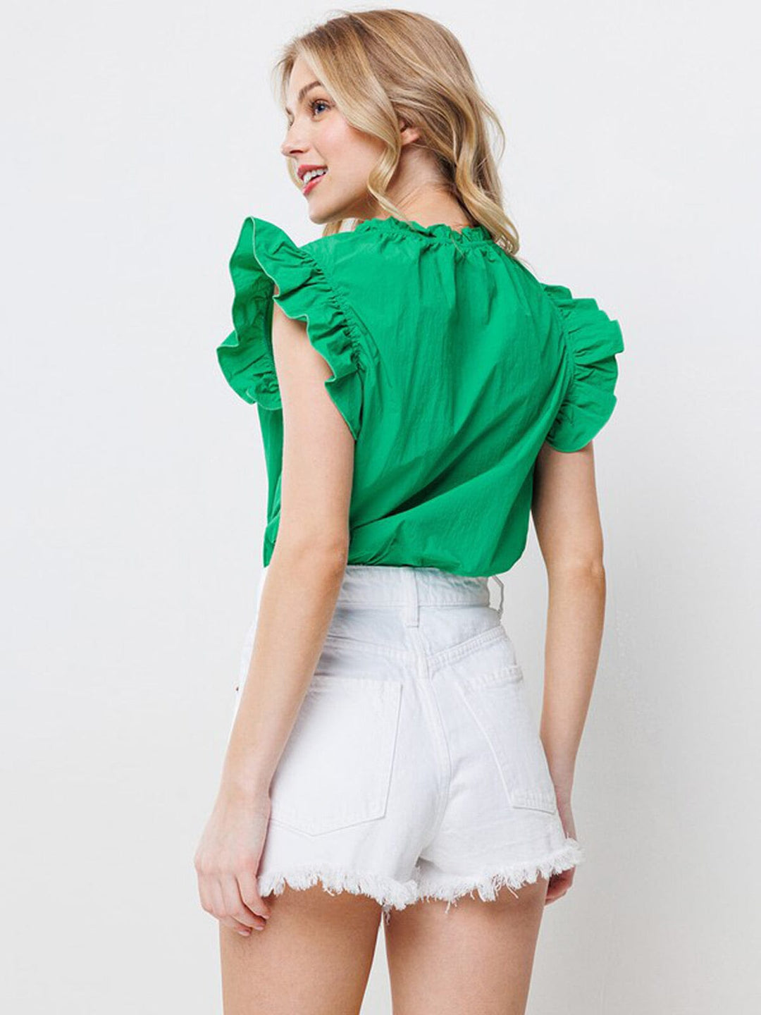 WOMEN'S RUFFLE SLEEVE NECK DETAILED BLOUSE TOP