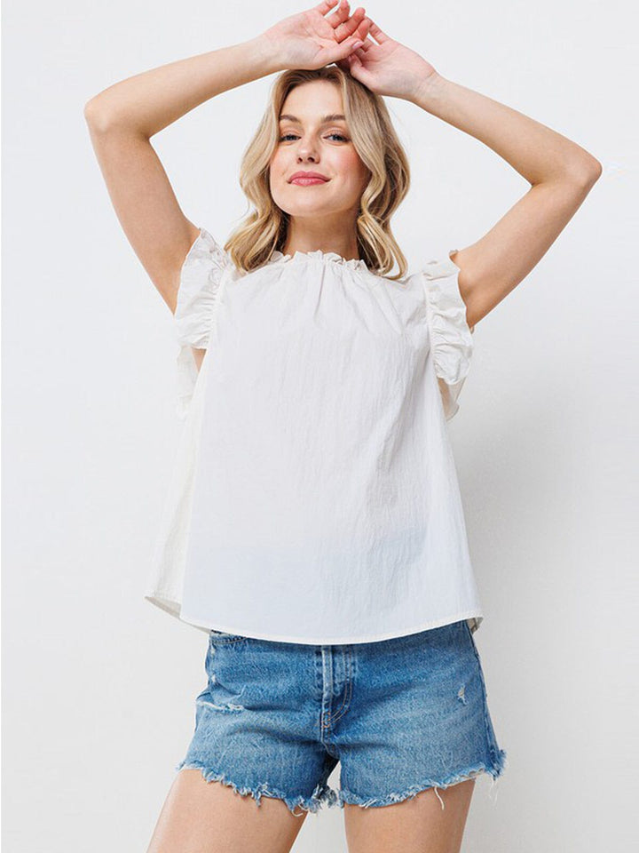 WOMEN'S RUFFLE SLEEVE NECK DETAILED BLOUSE TOP
