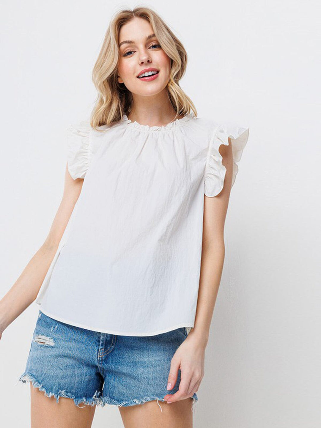 WOMEN'S RUFFLE SLEEVE NECK DETAILED BLOUSE TOP