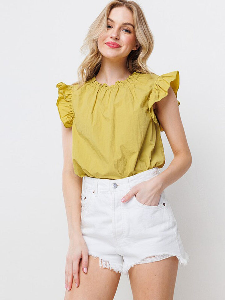 WOMEN'S RUFFLE SLEEVE NECK DETAILED BLOUSE TOP