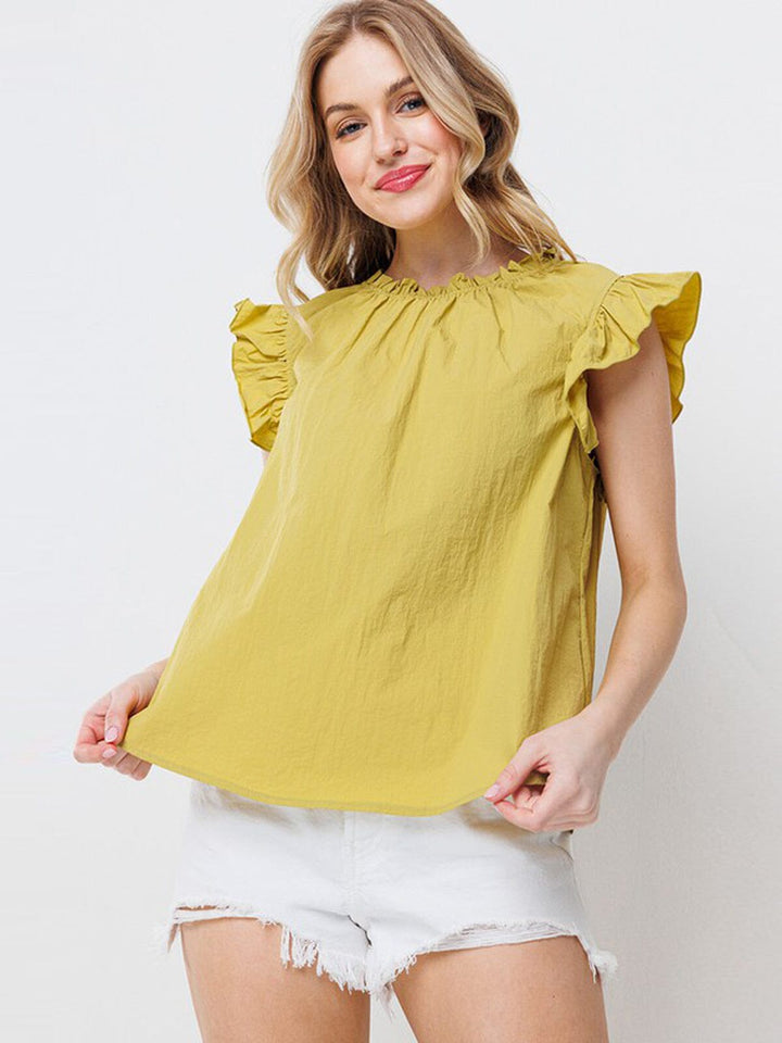 WOMEN'S RUFFLE SLEEVE NECK DETAILED BLOUSE TOP