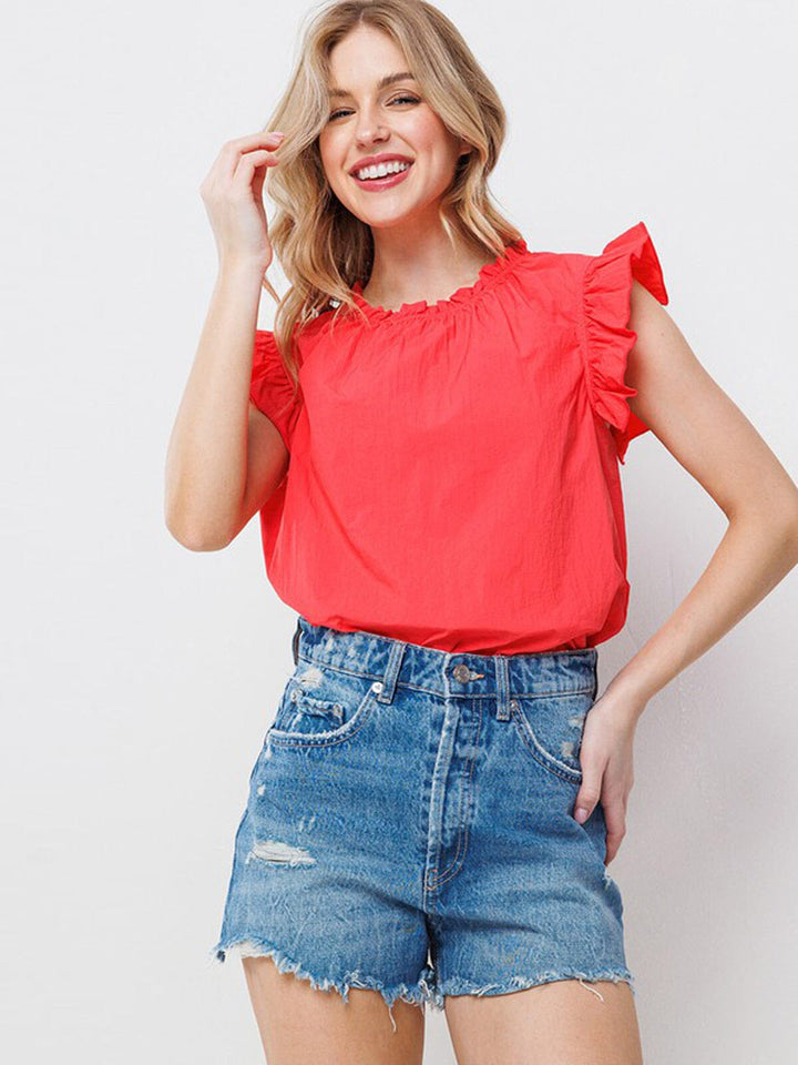 WOMEN'S RUFFLE SLEEVE NECK DETAILED BLOUSE TOP