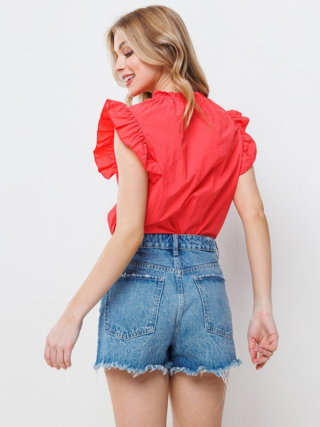 WOMEN'S RUFFLE SLEEVE NECK DETAILED BLOUSE TOP