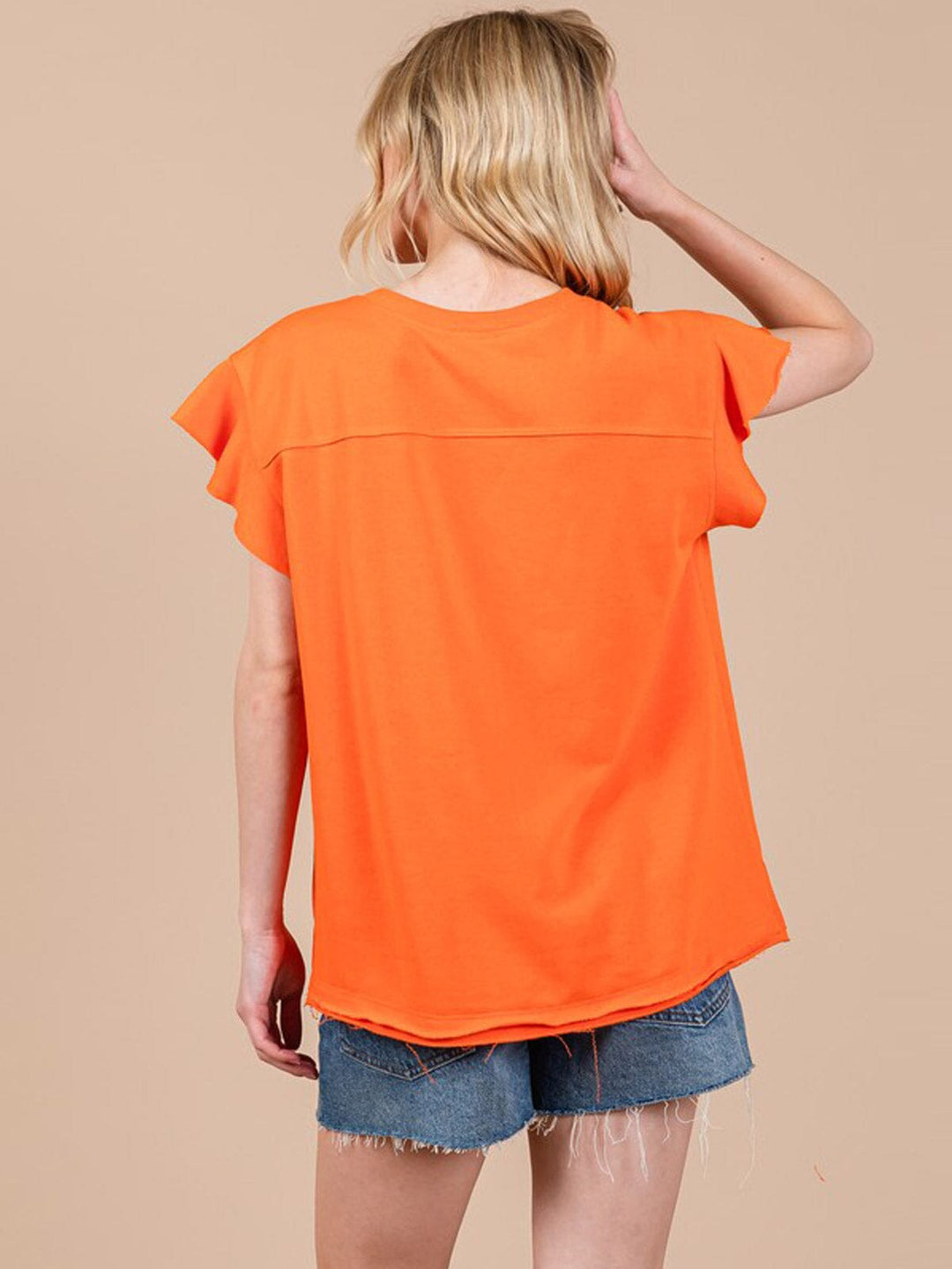 WOMEN'S SHORT RUFFLE SLEEVE GRAPHIC TOP