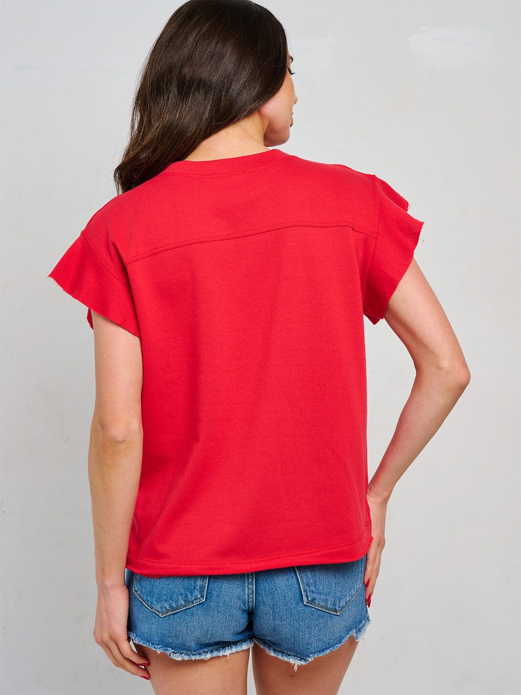 WOMEN'S SHORT RUFFLE SLEEVE GRAPHIC TOP