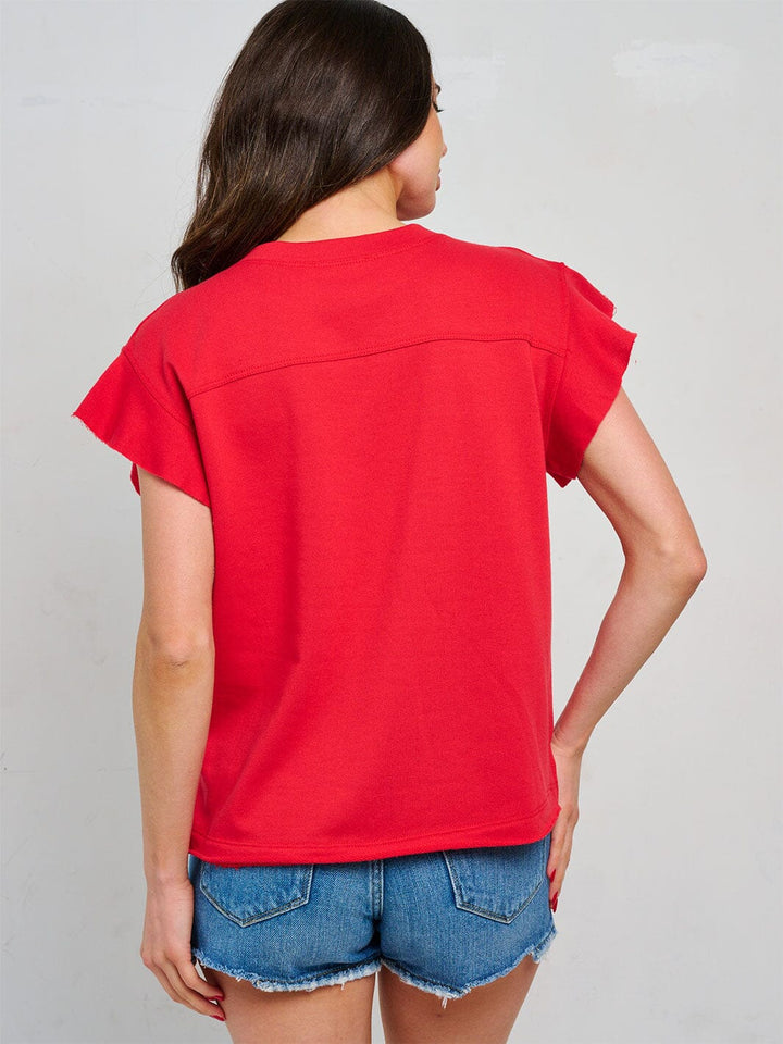 WOMEN'S SHORT RUFFLE SLEEVE GRAPHIC TOP