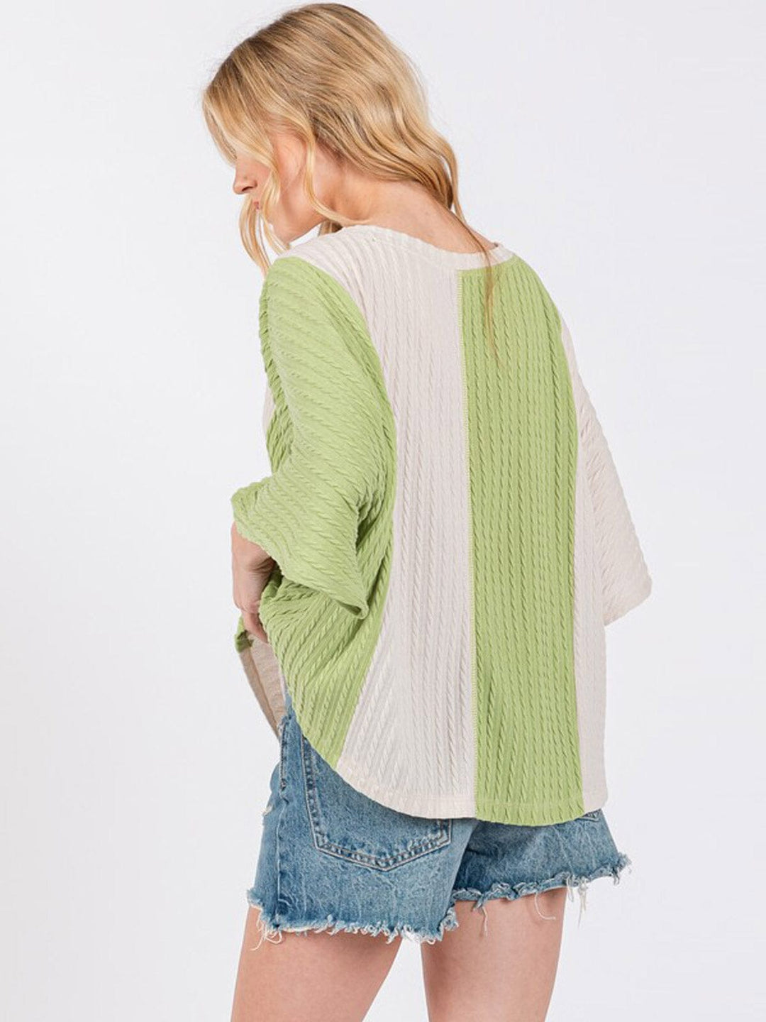 WOMEN'S SHORT SLEEVE COLORBLOCK RIBBED TUNIC TOP
