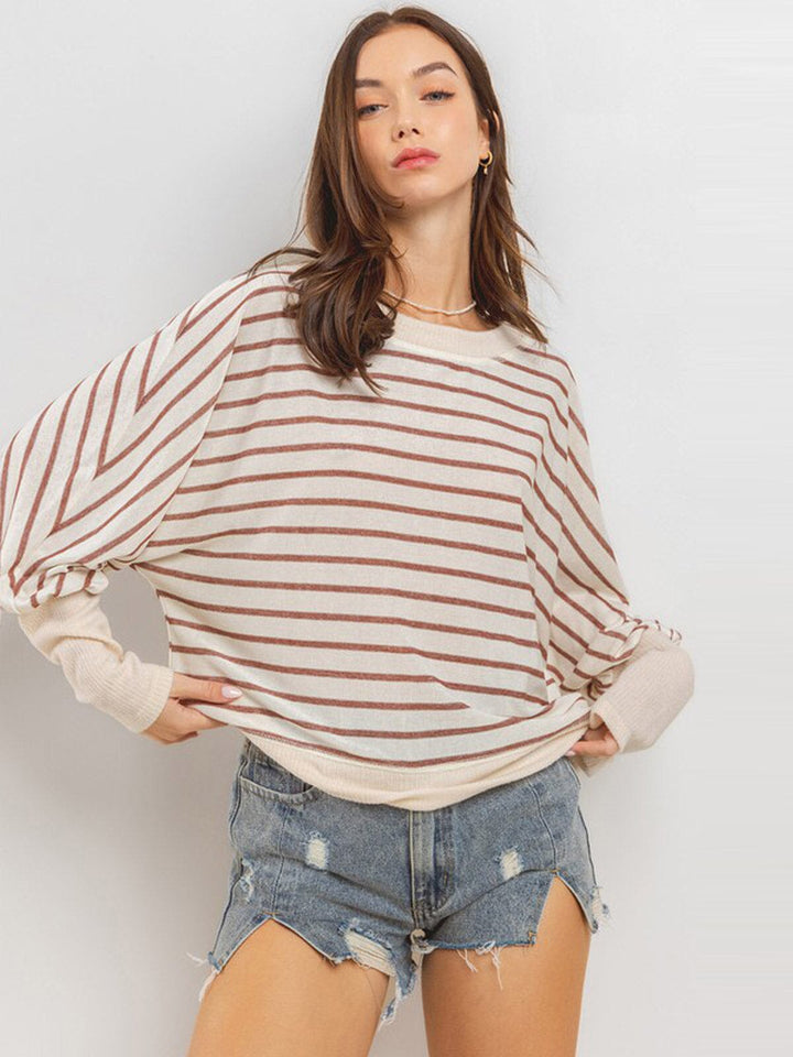 WOMEN'S LONG SLEEVE COLORBLOCK STRIPES TOP