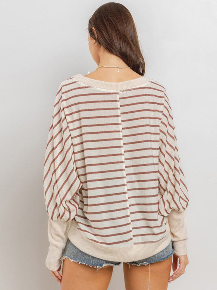 WOMEN'S LONG SLEEVE COLORBLOCK STRIPES TOP