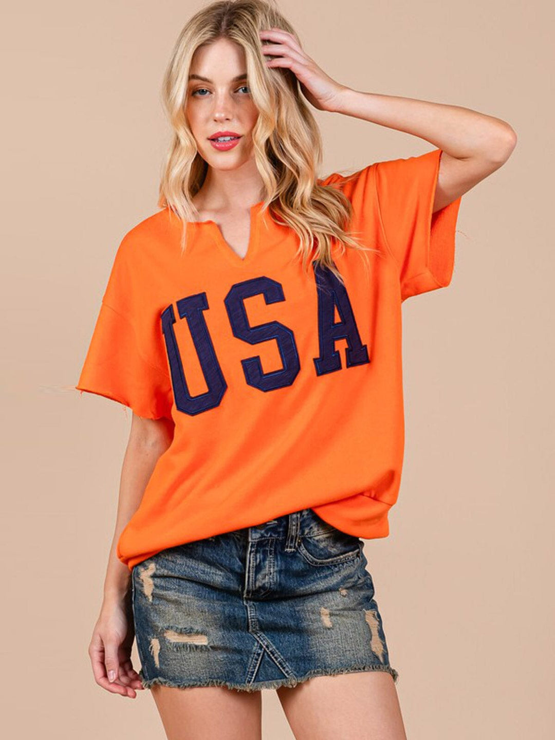 WOMEN'S SHORT SLEEVE V-NECK USA COLORBLOCK TOP