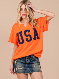 WOMEN'S SHORT SLEEVE V-NECK USA COLORBLOCK TOP