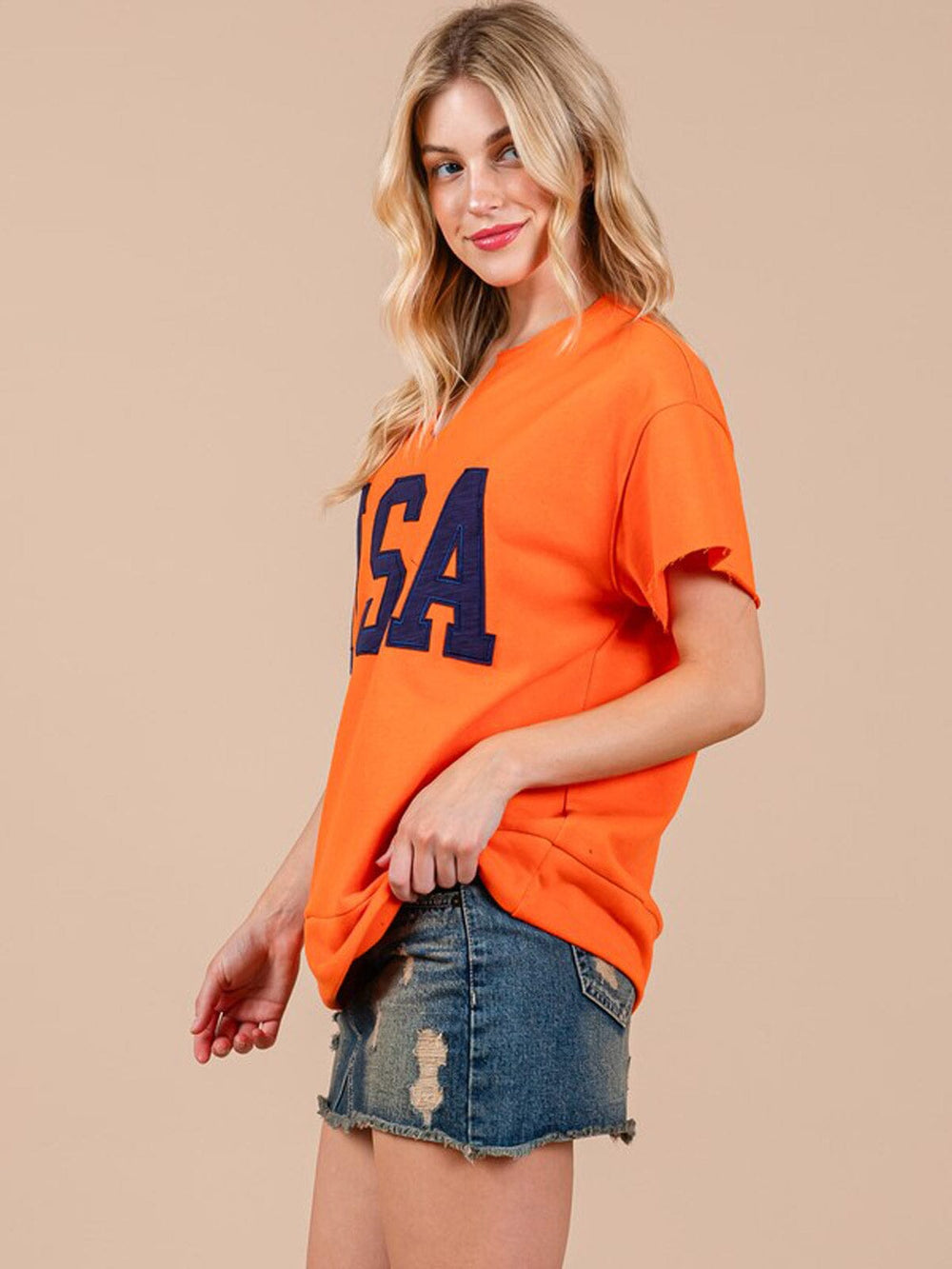 WOMEN'S SHORT SLEEVE V-NECK USA COLORBLOCK TOP