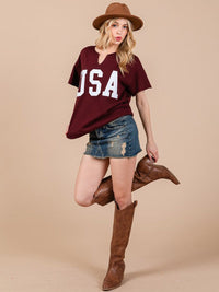 WOMEN'S SHORT SLEEVE V-NECK USA COLORBLOCK TOP