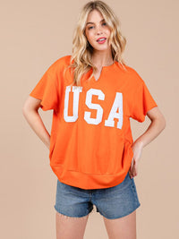 WOMEN'S SHORT SLEEVE V-NECK USA COLORBLOCK TOP
