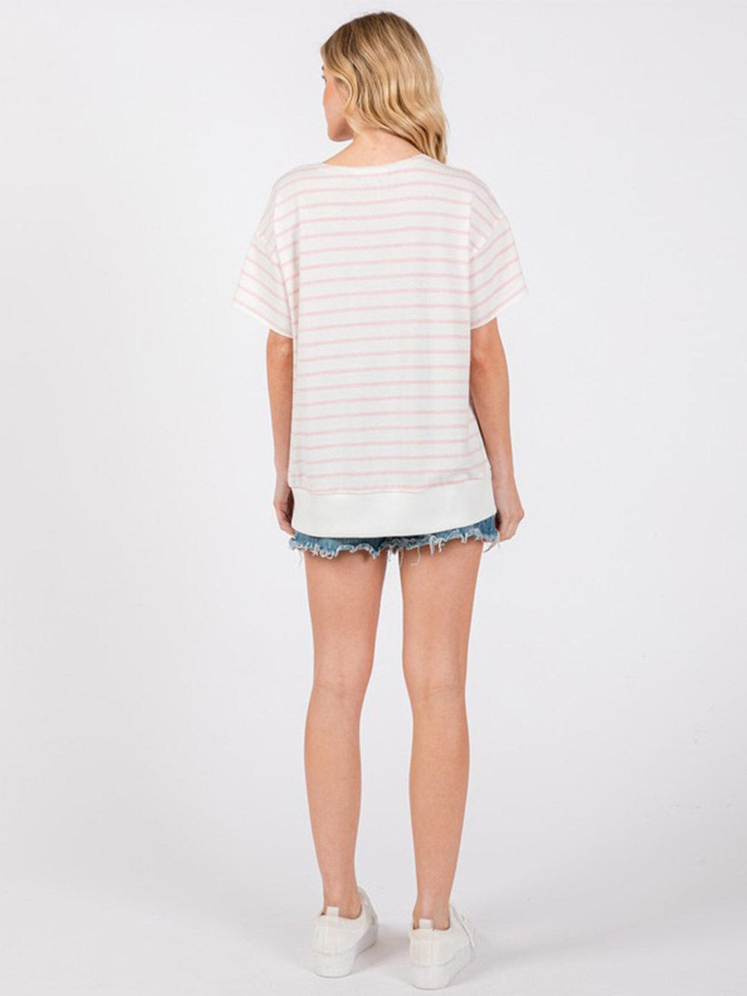 WOMEN'S SHORT SLEEVE V-NECK USA GRAPHIC BASIC STRIPES TOP