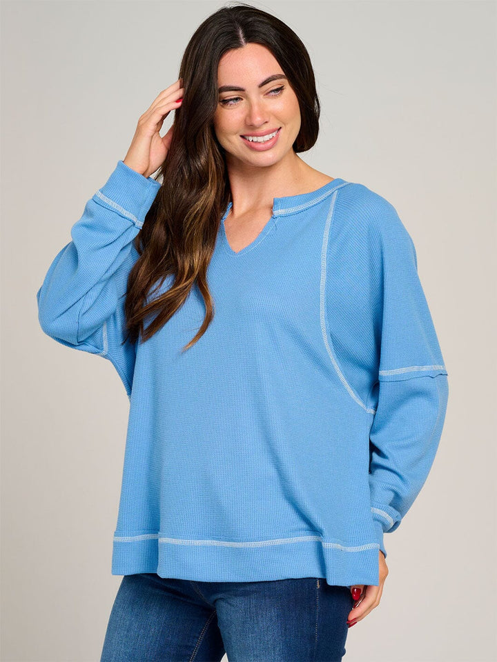 WOMEN'S LONG SLEEVE V-NECK RIBBED TOP