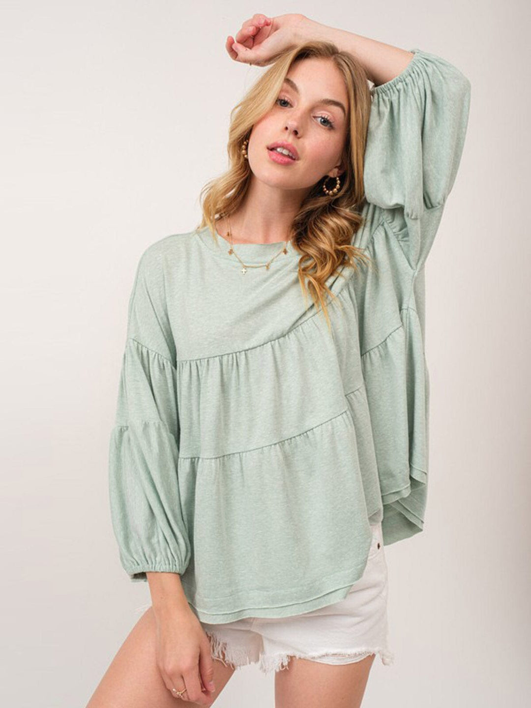 WOMEN'S SHORT SLEEVE TIERED TUNIC TOP