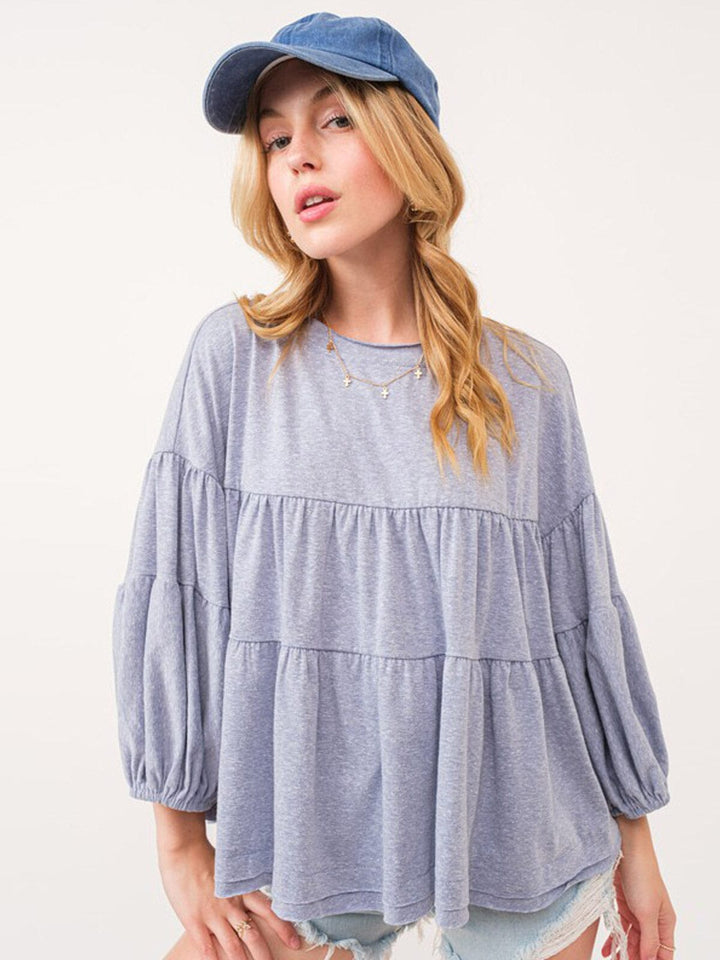 WOMEN'S SHORT SLEEVE TIERED TUNIC TOP