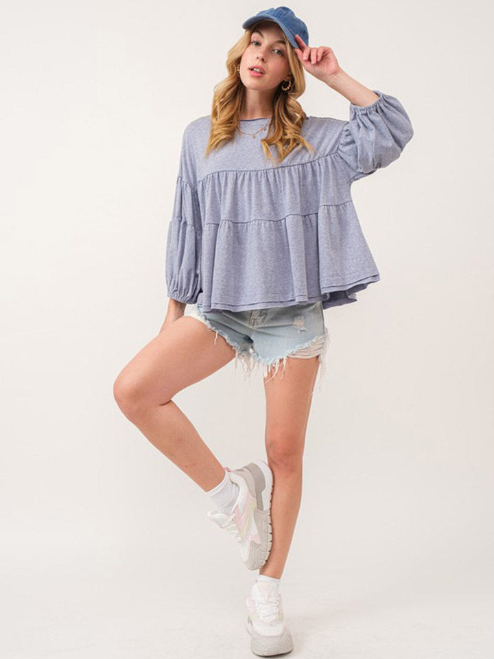 WOMEN'S SHORT SLEEVE TIERED TUNIC TOP