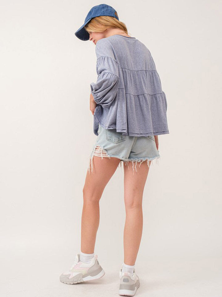 WOMEN'S SHORT SLEEVE TIERED TUNIC TOP