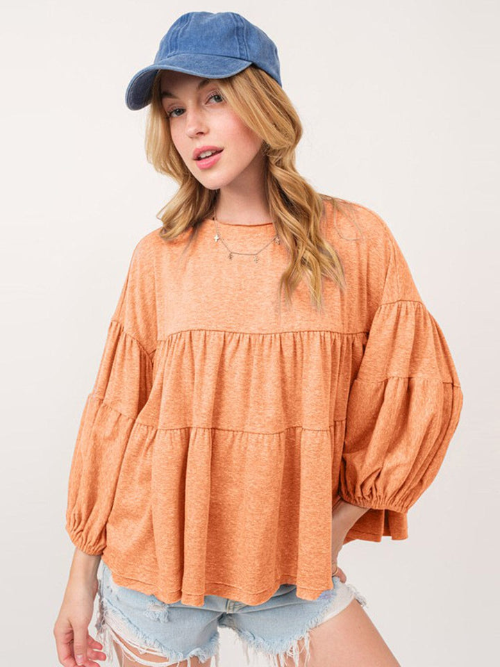 WOMEN'S SHORT SLEEVE TIERED TUNIC TOP