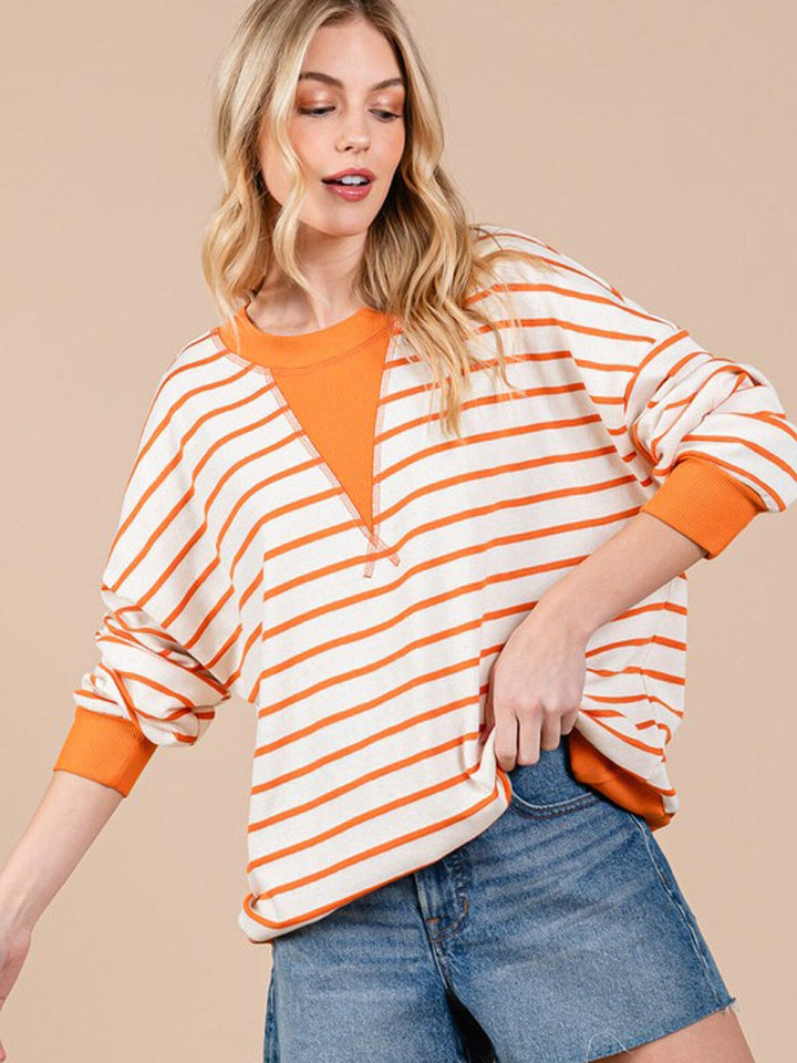 WOMEN'S LONG SLEEVE COLORBLOCK STRIPES TOP