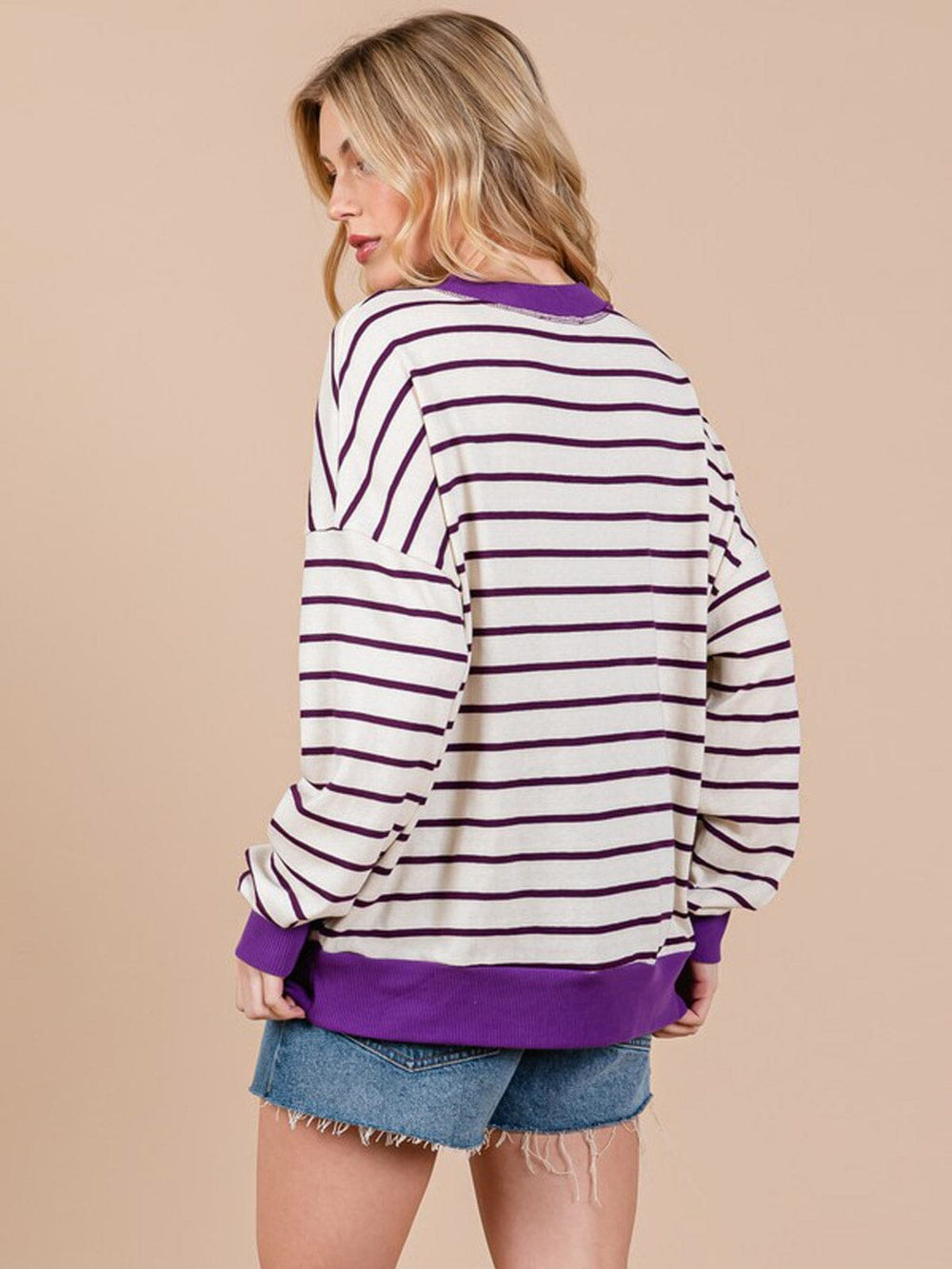 WOMEN'S LONG SLEEVE COLORBLOCK STRIPES TOP