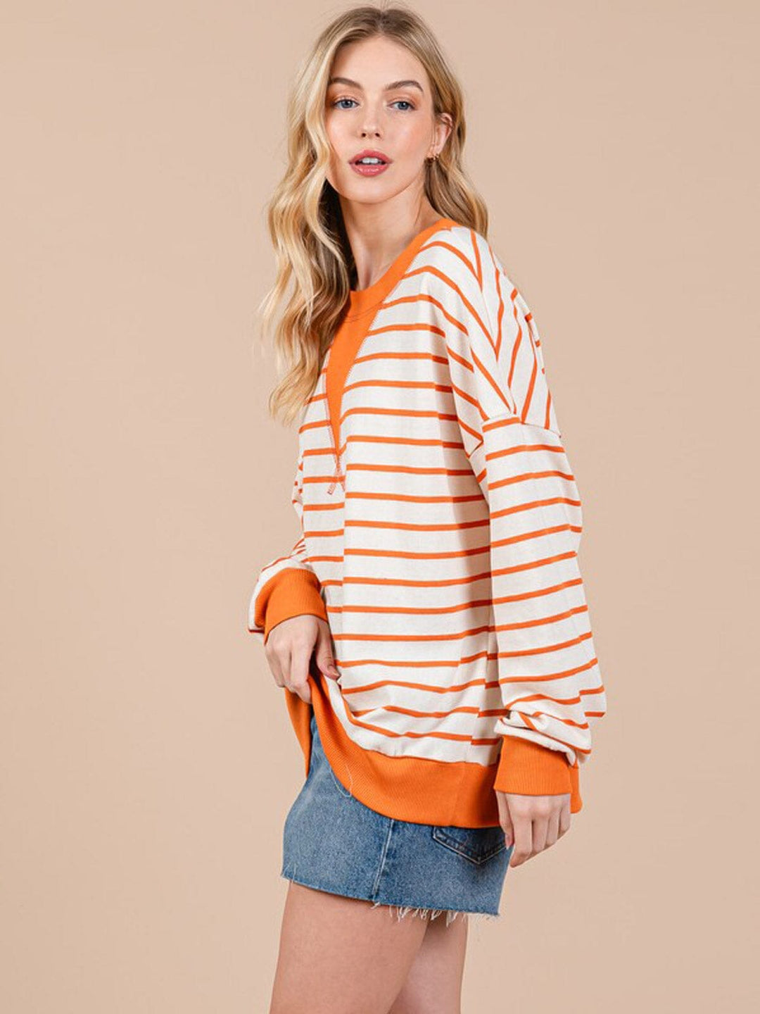 WOMEN'S LONG SLEEVE COLORBLOCK STRIPES TOP