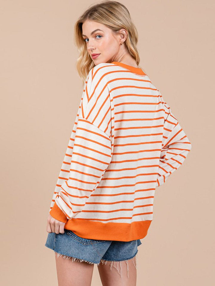 WOMEN'S LONG SLEEVE COLORBLOCK STRIPES TOP