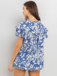 WOMEN'S SHORT RUFFLE SLEEVE FLORAL PRINT BLOUSE TOP