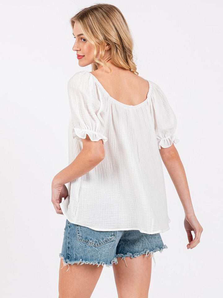 WOMEN'S SHORT PUFF SLEEVE TUNIC BLOUSE TOP