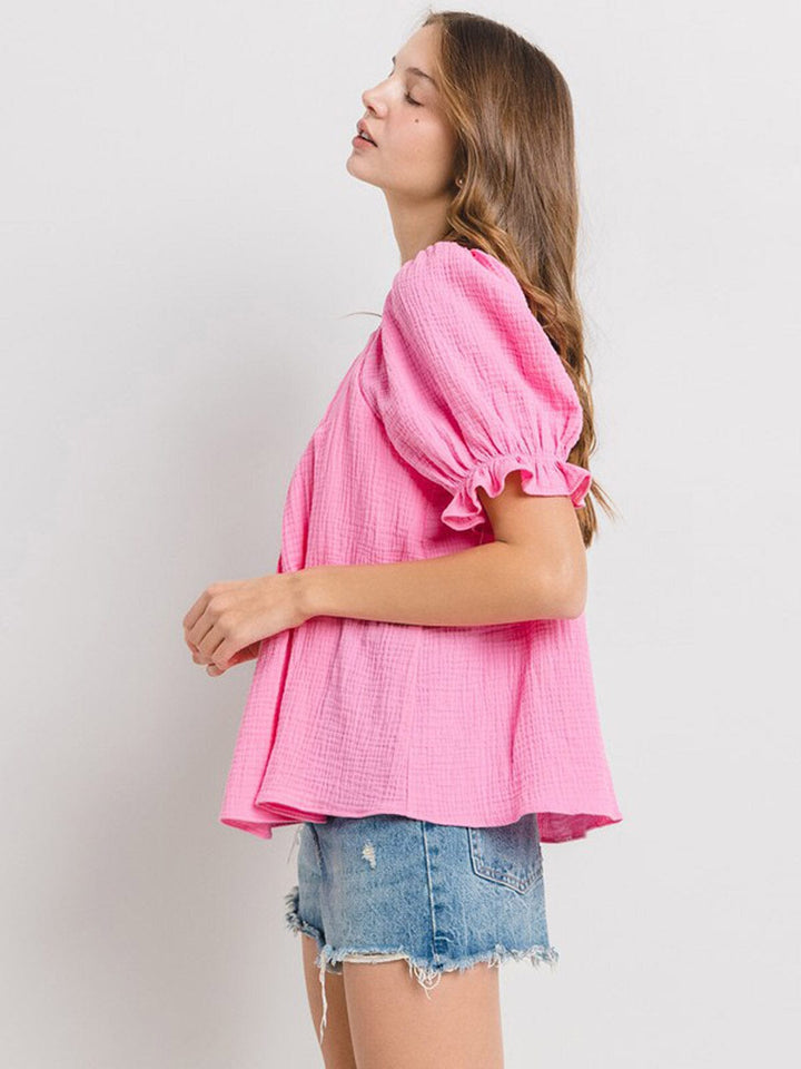 WOMEN'S SHORT PUFF SLEEVE TUNIC BLOUSE TOP